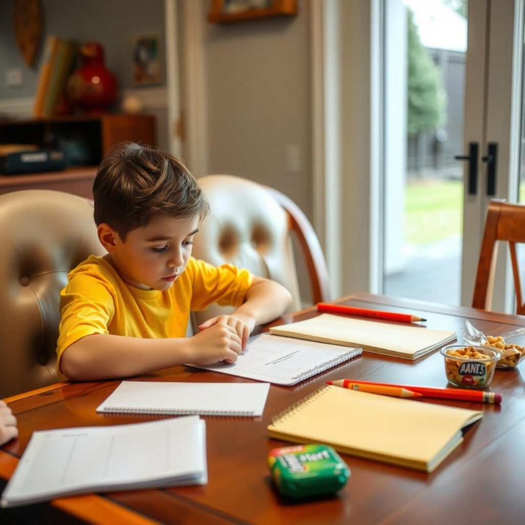 Homeschooled boy in dining room