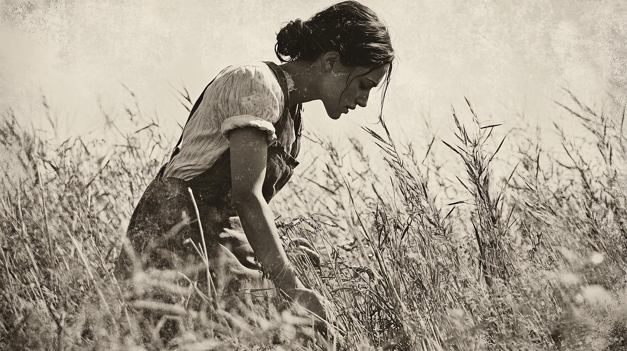 female worker in wheat field