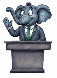 GOP elephant behind dais