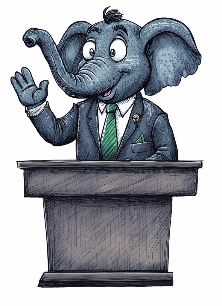 GOP elephant behind dais