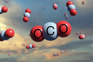 Carbon and O2 molecules floating in the air