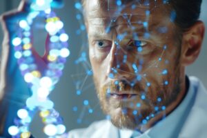 A geneticist studies DNA strand to discover who peed in the gene pool