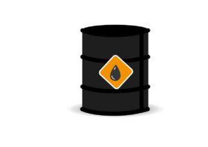 Black barrel of oil with orange oil drop logo