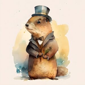 Watercolor generated image of groundhog in tux