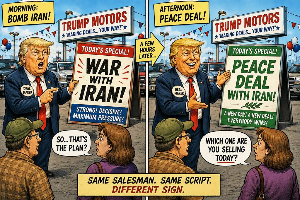 Car Salesman Trump Changes Positions on Iran Car Salesman Trump Changes Positions on Iran