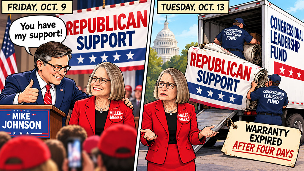 Mike Johnson stumps for Miller-Meeks before pulling her GOP support