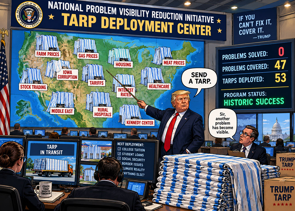 The Trump tarp deployment center