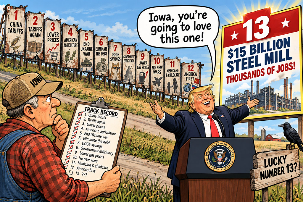Trump tries to fool Iowa for the 13th time