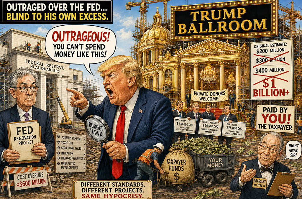 Trump Attacks Fed Overruns As Ballroom Costs Explode